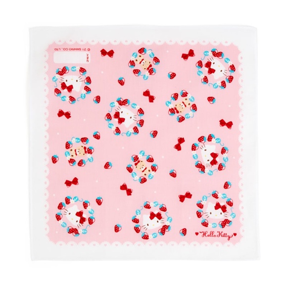 NEW NWT Sanrio Hello Kitty Kawaii Handkerchief 100% Cotton Strawberries - Picture 1 of 4